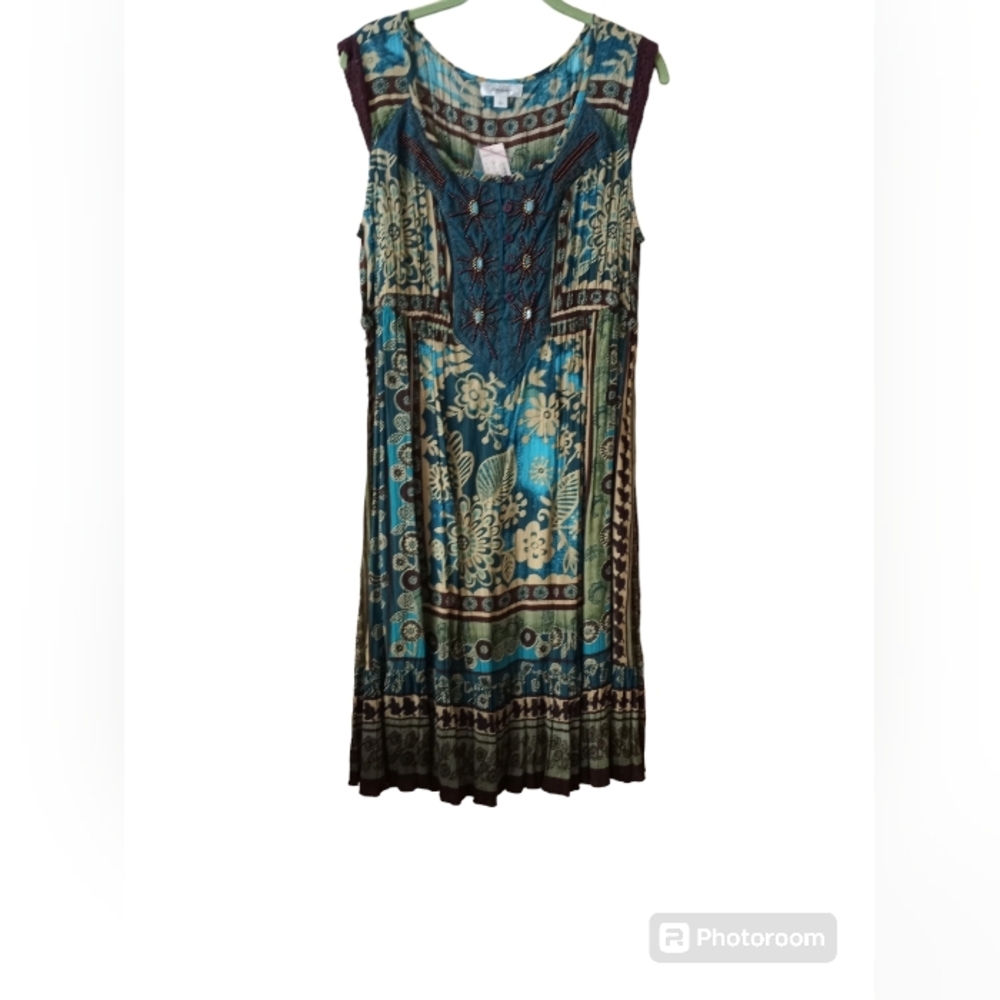 dressbarn Dress Sleeveless Pullover Size Large Boho Peasant Multicolor NWT
